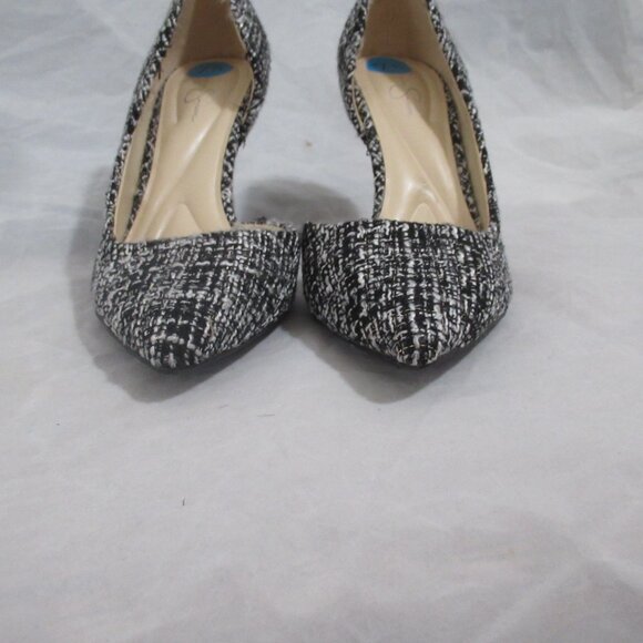 Share Jessica Simpson Pointed Toe High Heel Pumps black white tweed Gold sparkle - Picture 4 of 9